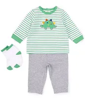 Little Me Baby Boys 3-12 Months Dinosaur Long-Sleeve Striped T-Shirt & Solid Jogger Pant Set