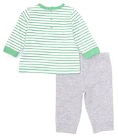 Little Me Baby Boys 3-12 Months Dinosaur Long-Sleeve Striped T-Shirt & Solid Jogger Pant Set