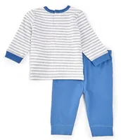 Little Me Baby Boys 3-12 Months Long Sleeve Striped T-Shirt & Solid Jogger Pant Set