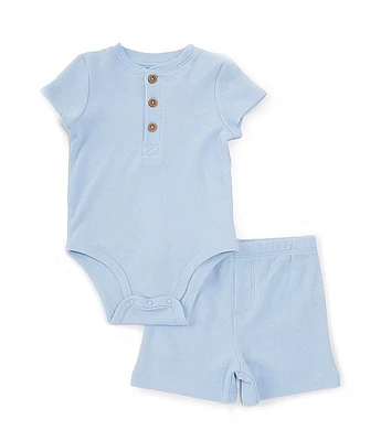 Little Me Baby Boys 3-12 Months Short-Sleeve Henley Bodysuit & Matching Shorts Set