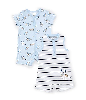 Little Me Baby Boys 3-12 Months Short-Sleeve Puppy-Printed Shortall & Sleeveless Striped Puppy-Motif Two-Pack