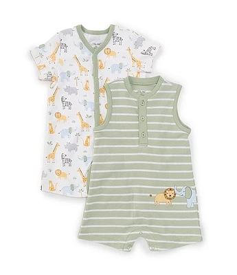 Little Me Baby Boys 3-12 Months Short-Sleeve Safari Animal Print Shortall & Sleeveless Striped Motif Two-Pack