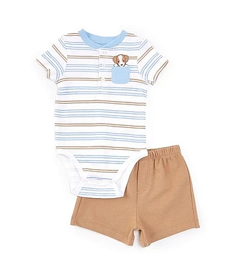 Little Me Baby Boys 3-12 Months Short-Sleeve Striped Knit Bodysuit & Solid Shorts Set