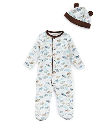 Little Me Baby Boys Preemie-9 Months Cute Puppy Footed Coverall & Hat Set