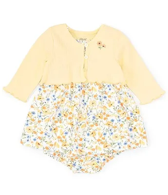 Little Me Baby Girls 12-24 Months Long-Sleeve Flower-Motif Cardigan & Short-Sleeve Garden-Floral Smocked Fit Flare Dress