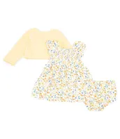 Little Me Baby Girls 12-24 Months Long-Sleeve Flower-Motif Cardigan & Short-Sleeve Garden-Floral Smocked Fit Flare Dress