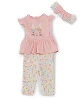 Little Me Baby Girls 3-12 Months Bunny Short Sleeve Skirted Bodysuit & Flower-Printed Pant Set