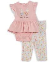 Little Me Baby Girls 3-12 Months Bunny Short Sleeve Skirted Bodysuit & Flower-Printed Pant Set