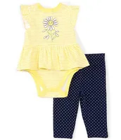 Little Me Baby Girls 3-12 Months Daisy Short-Sleeve Skirted Bodysuit & Pindotted Pant Set