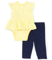 Little Me Baby Girls 3-12 Months Daisy Short-Sleeve Skirted Bodysuit & Pindotted Pant Set