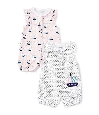 Little Me Baby Girls 3-12 Months Flutter-Sleeve Allover-Sailboat-Printed Romper & Pindotted Two-Pack
