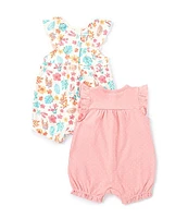 Little Me Baby Girls 3-12 Months Flutter-Sleeve Floral Leaf Printed Romper & Pindot Motif Two-Pack