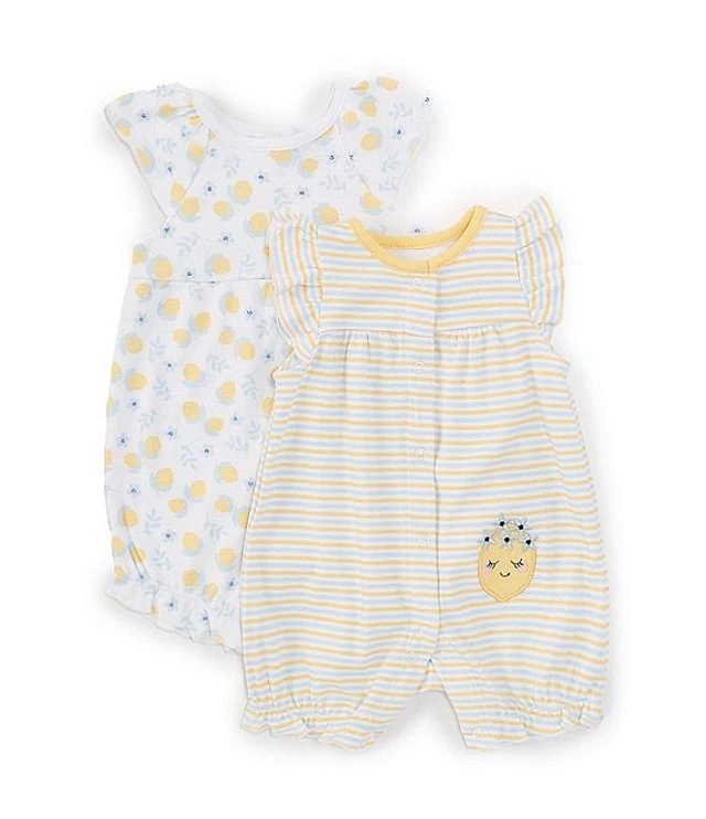 Baby Girl Allover Yellow Lemon Print Sleeveless Ruffle Snap Romper