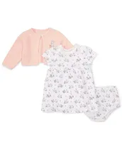 Little Me Baby Girls 3-12 Months Long Sleeve Bunny Motif Cardigan & Short Printed Fit Flare Dress Set