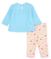 Little Me Baby Girls 3-12 Months Long Sleeve Tulip Motif T-Shirt & Allover Printed Leggings Set