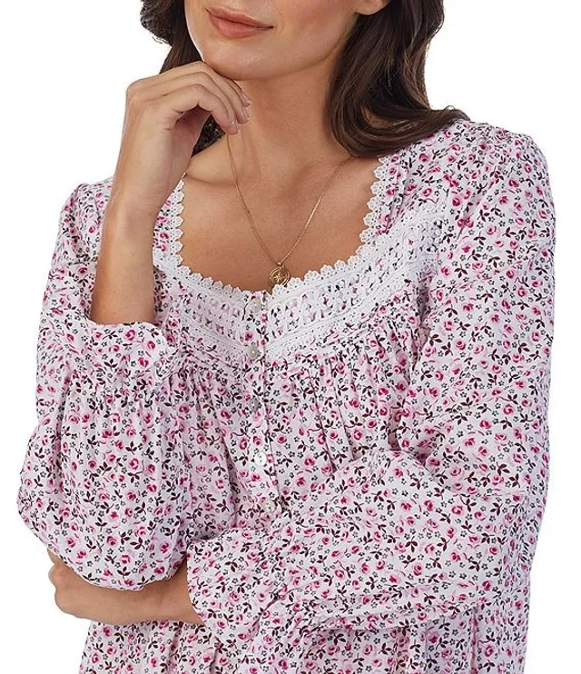 Eileen West Long Sleeve Sweetheart Neck Ditsy Floral Cotton Jersey  Nightgown