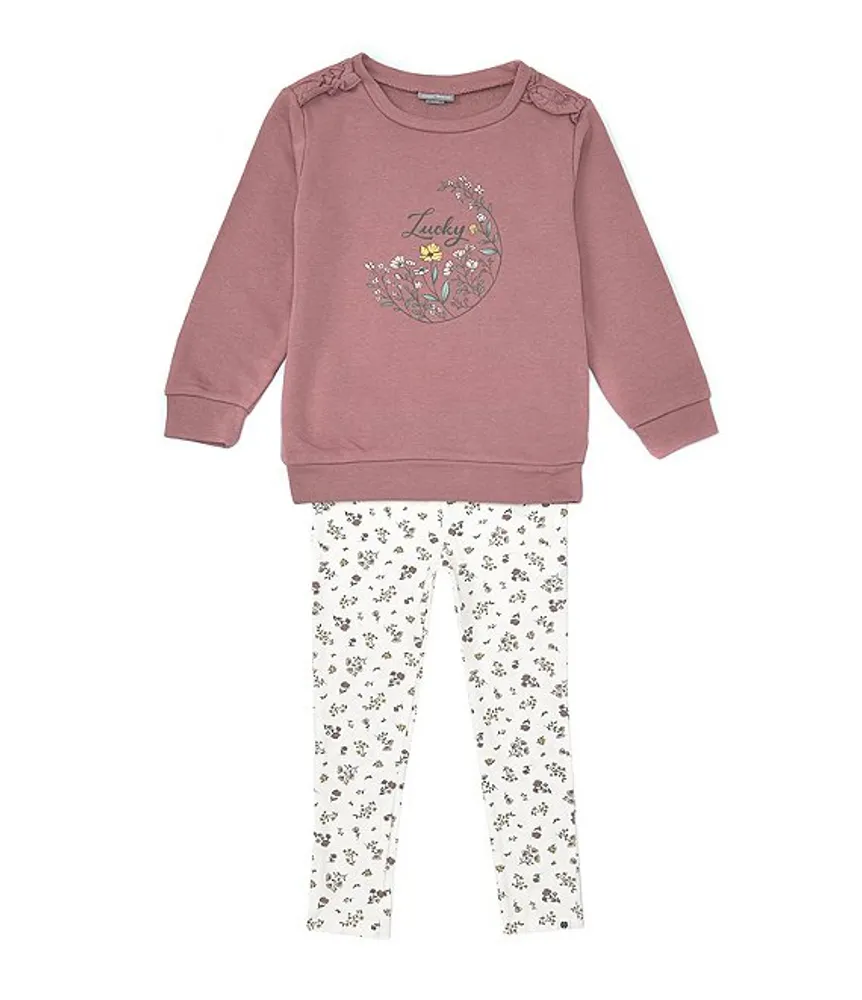 Lucky Brand Little Girls 2T-6X Long Sleeve Graphic Logo Tunic Sweatshirt &  Legging Set
