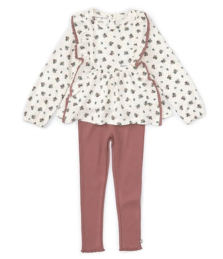 Lucky Brand Little Girls 2T-6X Long Sleeve Printed Crinkle Jersey Tunic Top  & Solid Knit Leggings Set