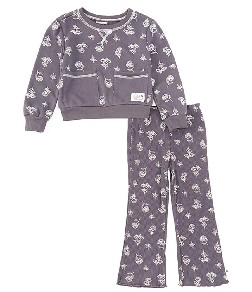 Calvin Klein Lucky Brand Little Girls 2T-6X Long Sleeve Printed French  Terry Top & Matching Rib-Knit Pant Set