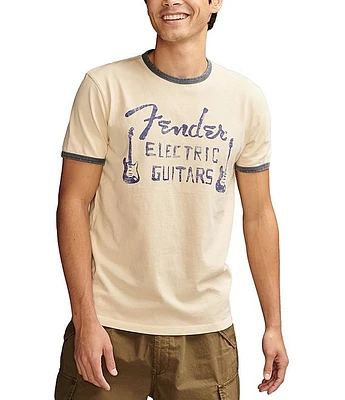 Lucky Brand Painted Fender Guitar Short Sleeve Graphic T-Shirt