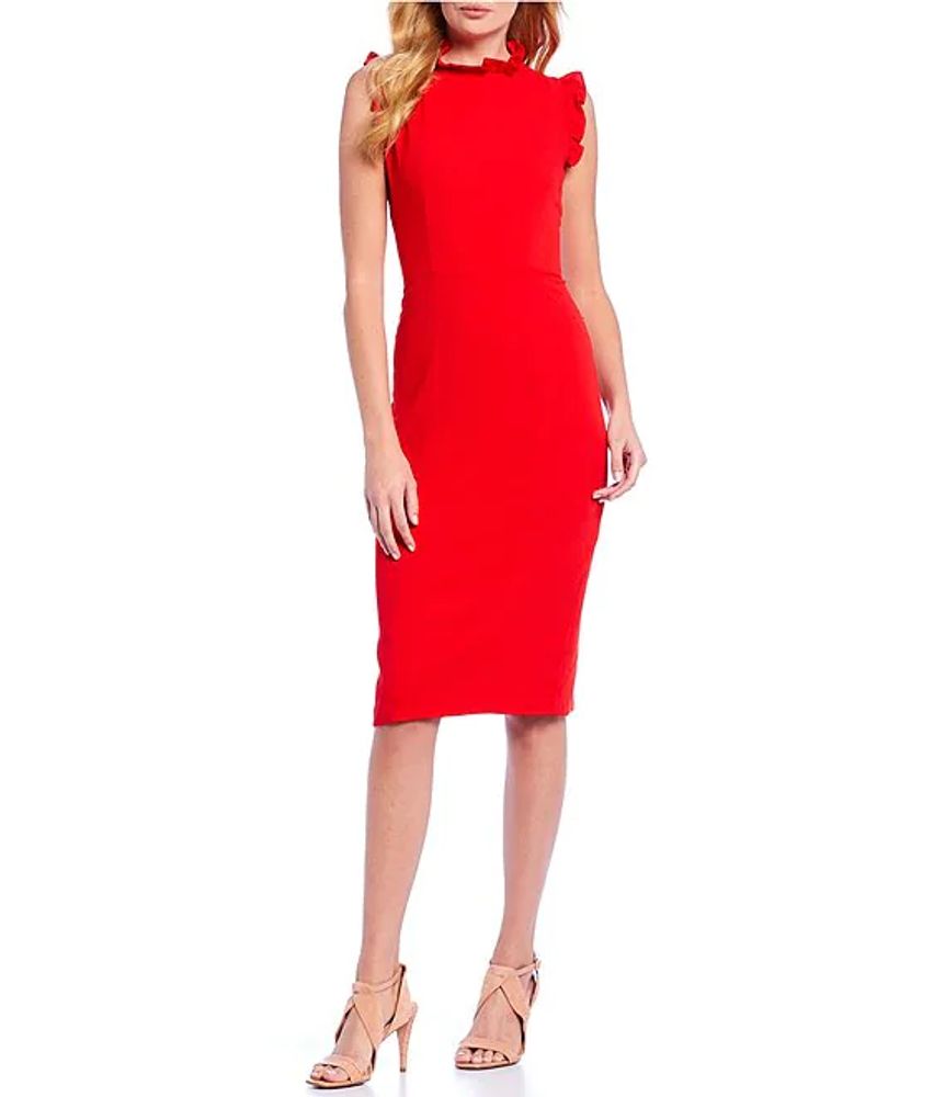 Maggy London Ruffle Mock Neck Midi Length Sheath Dress | The Shops at  Willow Bend