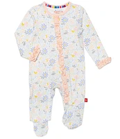 Magnetic Me Baby Girls Newborn-9 Months Long Sleeve Flower Printed Footed Coverall