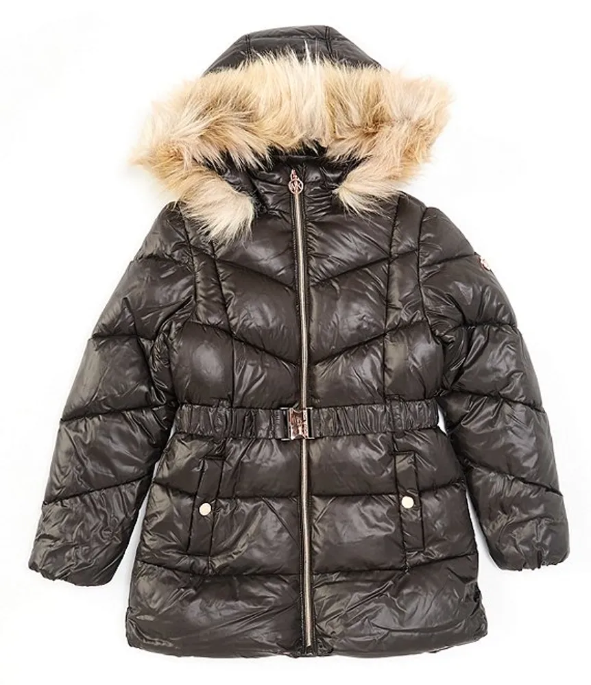 Belted Faux Fur Hooded Coat Black, Girls' Coats & Jackets
