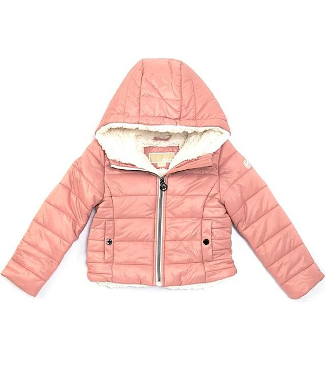 Michael Kors Big Girls 7-16 Belted Faux-Fur Trim Hooded Puffer Coat |  Alexandria Mall