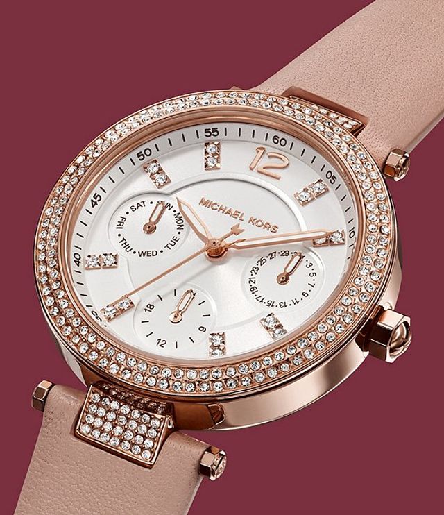 Michael Kors Parker Multifunction Blush Leather Watch | Alexandria Mall