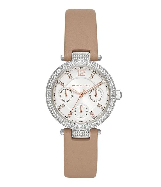 Michael Kors Parker Multifunction Blush Leather Watch | Alexandria Mall