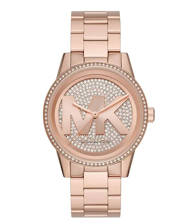 Michael Kors Ritz Three-Hand Glitz Rose Gold-Tone Stainless Steel Watch |  Alexandria Mall