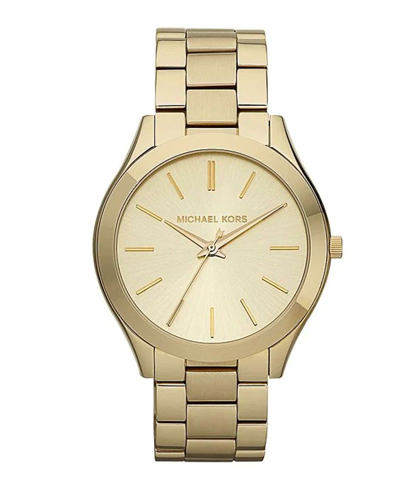 Michael Kors Slim Runway Goldtone Stainless Steel 3 Hand Bracelet Watch |  Alexandria Mall