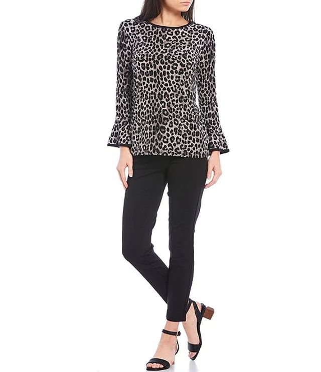 Michael Kors Plus Cheetah Print Matte Jersey Scoop Neck 3/4 Flounce Sleeve  Top | Alexandria Mall