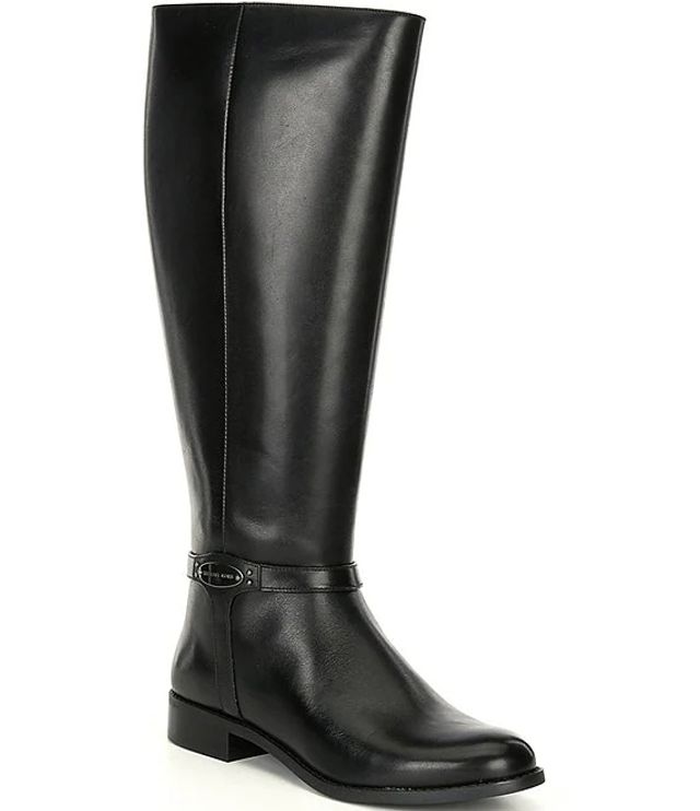 Michael Kors Finley Leather Tall Wide Calf Block Heel Boots | Brazos Mall