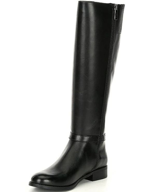 Michael Kors Finley Leather Tall Wide Calf Block Heel Boots | Brazos Mall