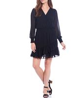 Michael Kors Georgette V-Neck Long Sleeve Faux Wrap Dress | Alexandria Mall