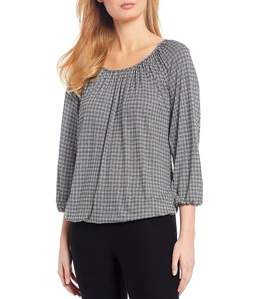 MICHAEL Michael Kors Knit Cheeky Check Scoop Neck 3/4 Sleeve Peasant Top |  Alexandria Mall