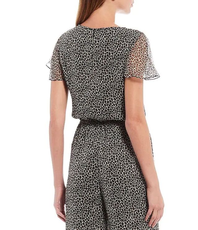 MICHAEL Michael Kors Crepe Jersey Flutter Cap Sleeve Mesh Trim Cropped  Jumpsuit | Alexandria Mall