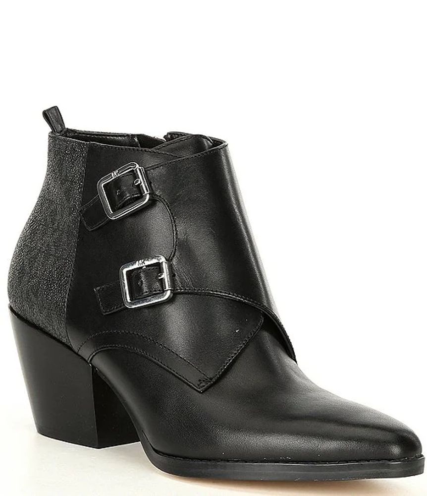 Michael Kors Loni Leather Side Zip Block Heel Booties | Alexandria Mall