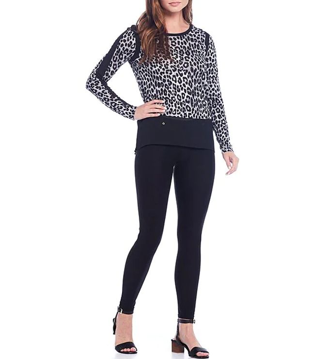 Michael Kors Mega Cheetah Print Knit Jersey Long Sleeve Top | Brazos Mall