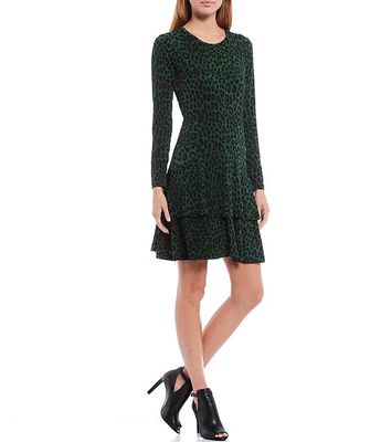 Michael Kors Metallic Dewdrop Matte Jersey 3/4 Sleeve Tiered Flounce Hem  Dress | Alexandria Mall