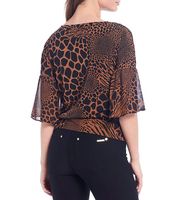 Michael Kors Mixed Animal Print Lux Matte Jersey Flounce Sleeve Side Tie Top  | Alexandria Mall