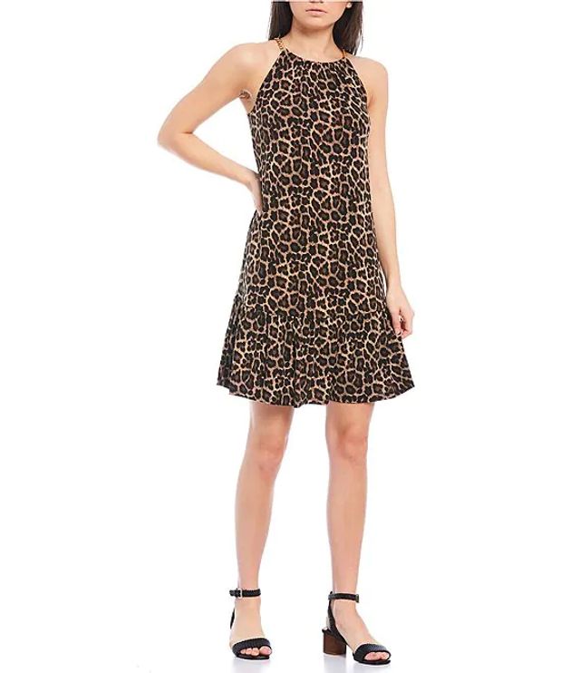 Michael Kors Nubian Cheetah Print Matte Jersey Chain Halter Neck Dress |  Alexandria Mall