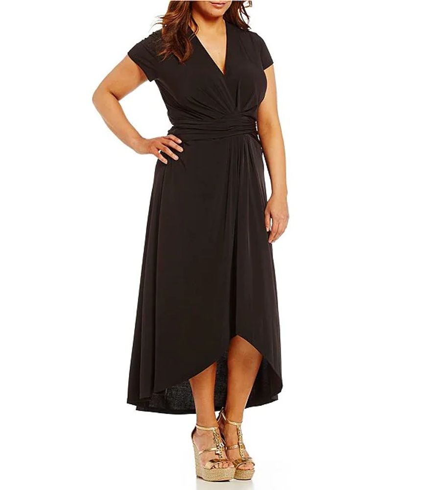 Michael Kors Plus Faux-Wrap Style V-Neck Cap Sleeve Sash-Belt Hi-Low Dress  | Alexandria Mall