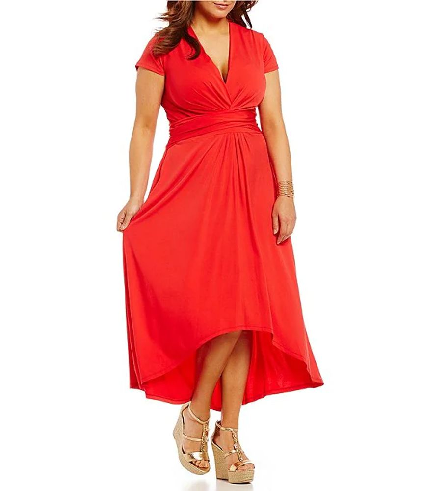 Michael Kors Plus Faux-Wrap Style V-Neck Cap Sleeve Sash-Belt Hi-Low Dress  | Alexandria Mall