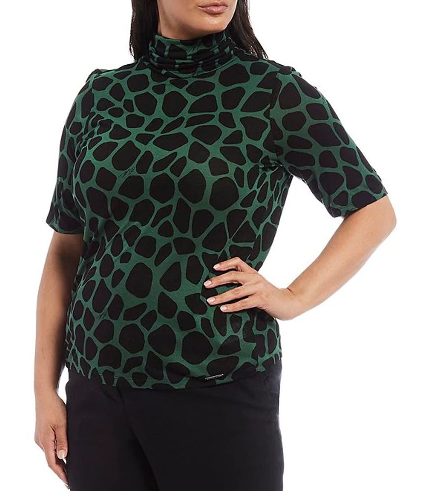 Michael Kors Plus Bold Giraffe Print Knit Jersey Turtle Neck Short Sleeve  Top | Alexandria Mall
