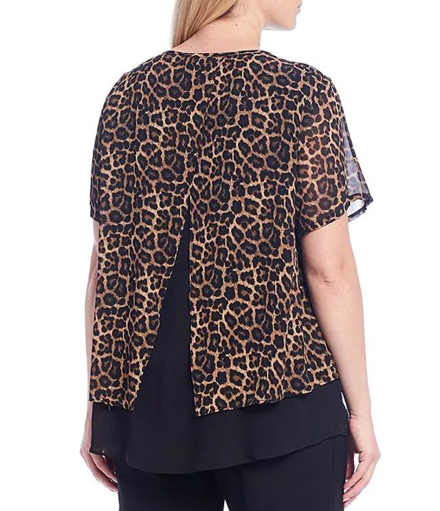 MICHAEL Michael Kors Plus Size Arabesque Paisley Patchwork Print Split Back  Short Sleeve Layered Hem Blouse | Brazos Mall