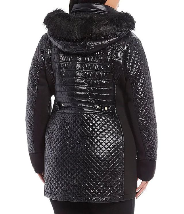 Michael Kors Plus Faux Fur Trim Hooded Quilted Coat | Brazos Mall