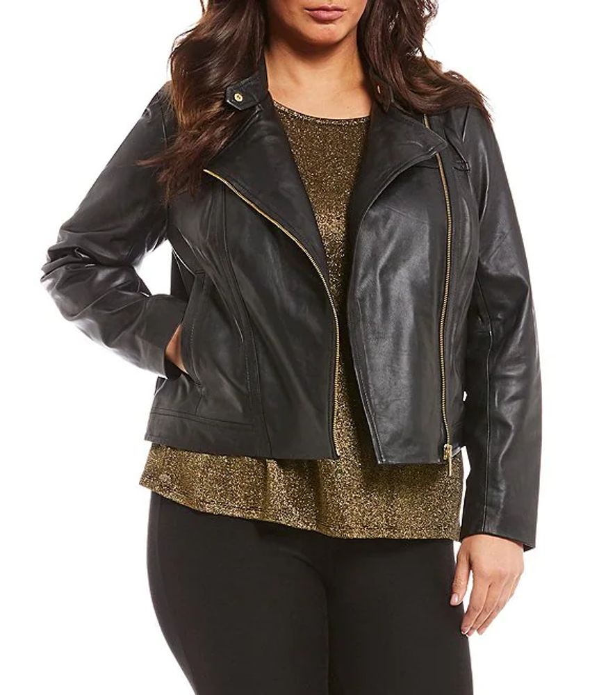 Michael Kors Plus Genuine Leather Moto Jacket  The Shops at Willow Bend