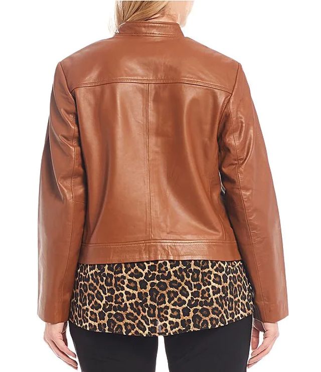 Michael Kors Plus Genuine Leather Moto Jacket | Alexandria Mall